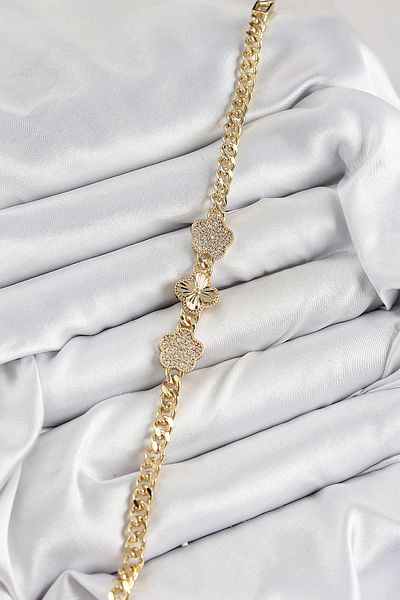 Clariss Brass Zircon Stone Clover Model Gold Color Women's Bracelet