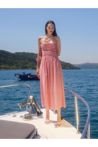 Juste Stripe Pattern Gipeli Strap Maxi Dress Red