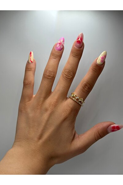 MyladyAccessoriess خاتم فولاذي بتفاصيل حجر الزركون على شكل صف مزدوج