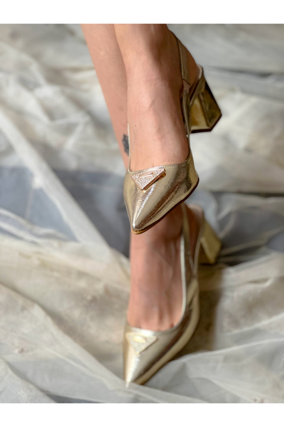 BERFONA Prag Gold Metal 5 cm Heel Sandals Shoes