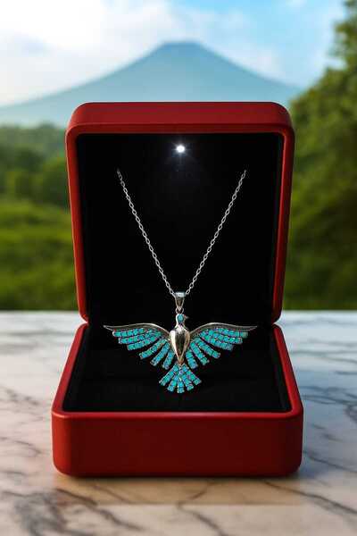 KAR DİAMOND 925 Ayar Gümüş Rodyumlu Firuze Taşlı Anka Kuşu Kolye - Sertifikal...