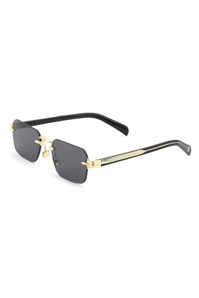 CLAREX Gold Detailed Rectangular Rimless Eşref Single Unisex Sunglasses