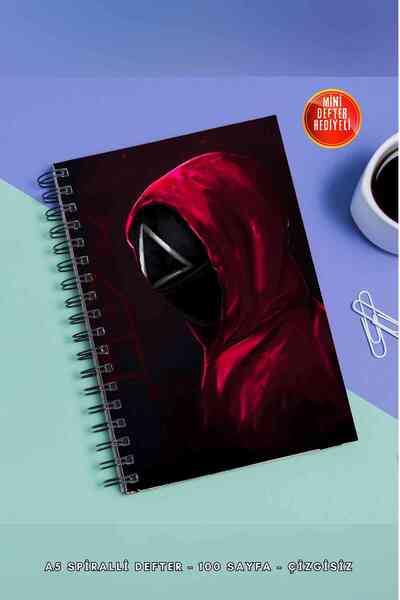 SevindirenŞeyler دفتر ملاحظات Squid Game مقاس A5 بغلاف معدني حلزوني غير مسطر من الورق المقوى