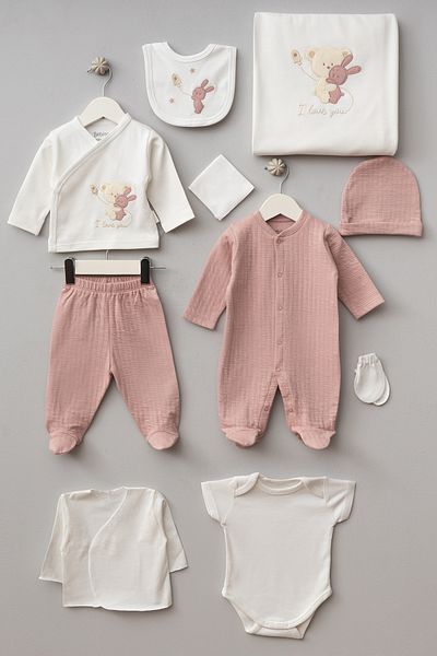 Bebitof My Baby Kumsal 100% Cotton 10 Pack Hospital Release New Wrap Teddy Bear Patterned 10099