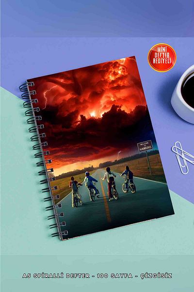 SevindirenŞeyler Stranger Things Notebook A5 Metal Spiral Unlined Cardboard Cover Planner Notebook