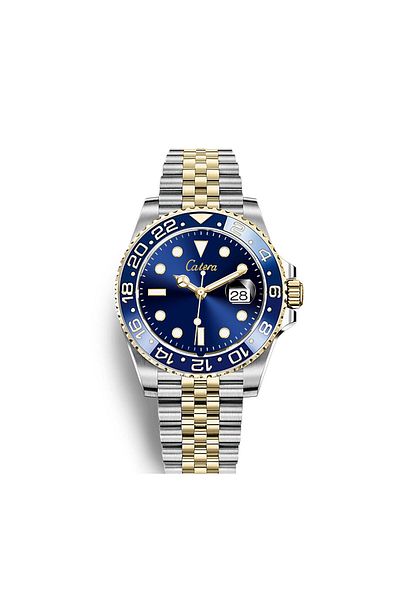catera Luxury men's watch, Caterra brand, silver and gold strap, blue frame
