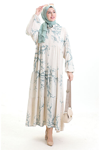 sefamerve Φόρεμα με μισό κουμπί και σχέδιο 2110-01 Αμυγδαλωτό πράσινο