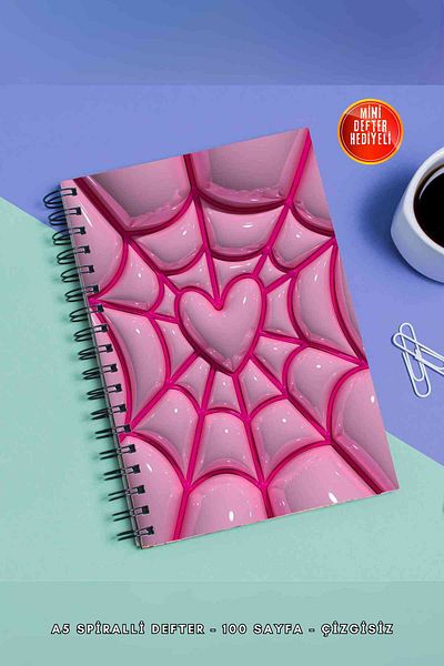 SevindirenŞeyler Spider Man Love 3D Looking Notebook A5 Metal Spiral Unlined Cardboard Cover Planner Notebook
