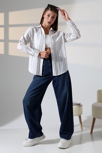 MAYELN Linen Striped Oversize Women's Shirt