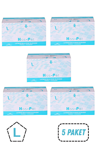 Has-Pet Haspet Pudralı Lateks Muayene Eldiveni LARGE 5 Kutu BÜYÜK BOY