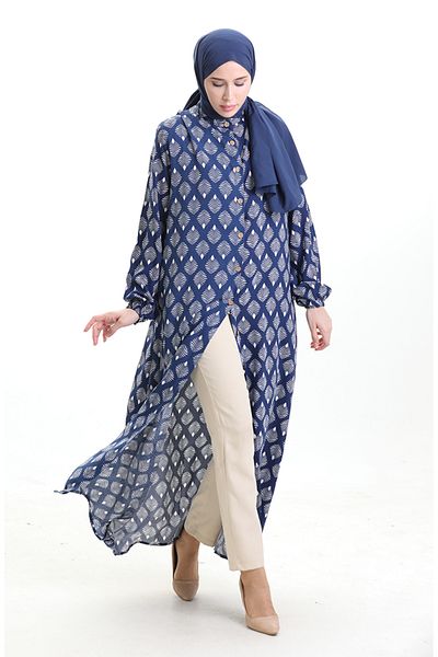 sefamerve Φόρεμα με μοτίβο με κουμπιά 0124-05 Navy Blue