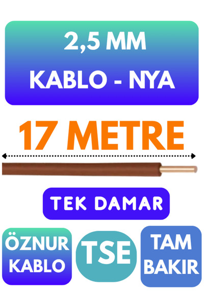 Avarson Öznur 2,5 MM NYA Kablo Metre Seçenekli (Kahverengi) 17 METRE