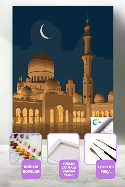 Tuvalle Hilalin Gölgesinde Dua Sayılarla Boyama Seti, Hobi Seti, 40X50 Tablo,...