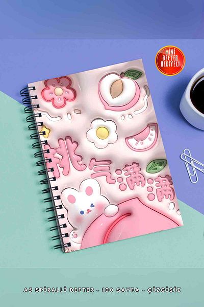 SevindirenŞeyler Gugu Notebook A5 Metal Spiral Unlined Cardboard Cover Planner Notebook