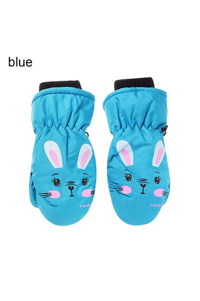Choice blue Kids Winter Ski Gloves Cartoon Rabbit Warm Mittens Non-slip Waterproof Windproof Outdoor Sports