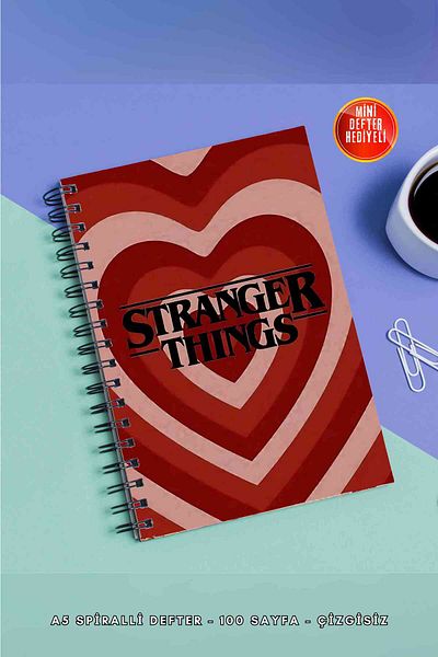 SevindirenŞeyler Stranger Things Love Notebook A5 Metal Spiral Unlined Cardboard Cover Planner Notebook