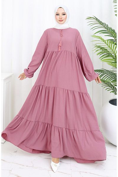 sefamerve Φόρεμα με κορδόνια με γιακά 4107-11 Dark Dusty Rose