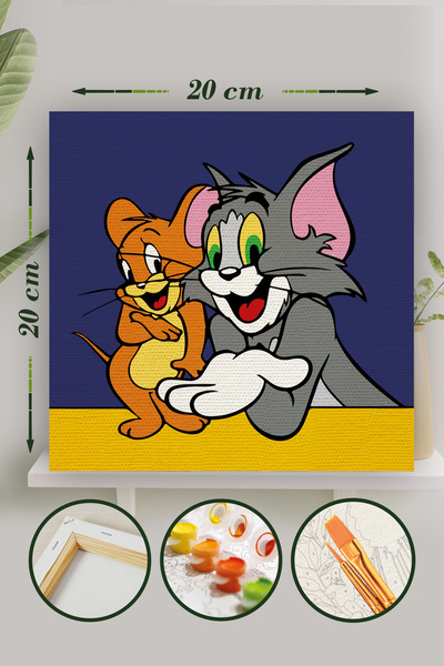 Palmiye Hobi Sanat Kırtasiye Sayılarla Boyama 20x20 Cm Tuval Seti Fırça Boya Dahil Çıtaya Gerili - Tom ve Jerry