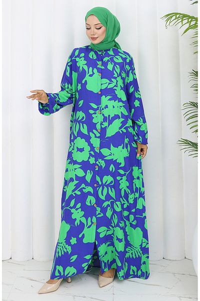 sefamerve Φόρεμα με μοτίβο από ύφασμα βισκόζης 0121-04 Emerald Green
