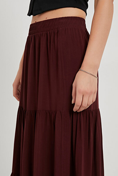 Arma Life Women's Piece Elastic Waist Burgundy Flared Long Skirt