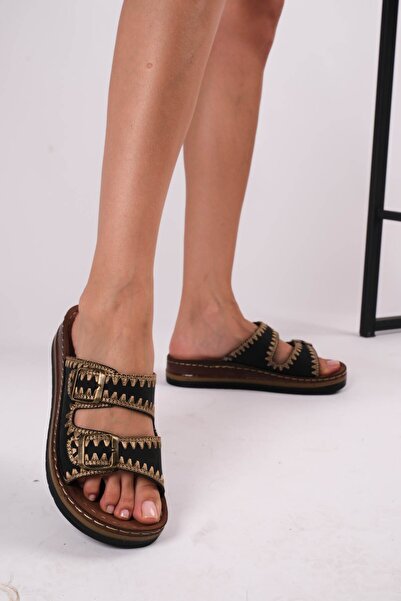 ZSHOES Women's Embroidery Patterned Double Buckle Casual Orthopedic Slippers