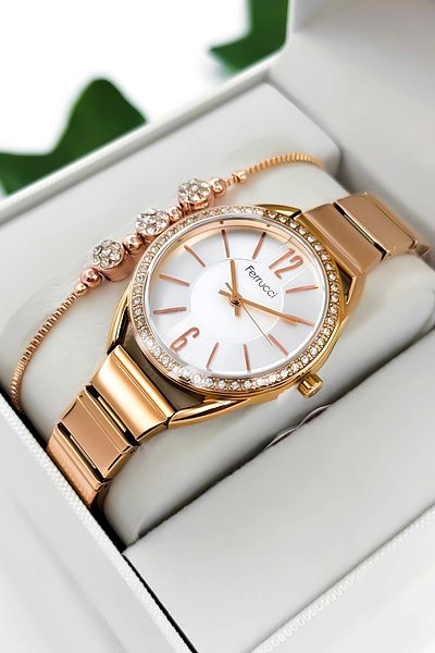 Ferrucci Steel Cord Steel Case Women Wrist Watch, 3 Atm Waterproof Rose Zmfer190