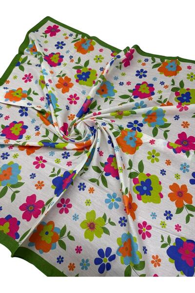 mih avm وشاح أطفال أبيض وأخضر على شكل زهرة للبنات (75*75 سم)