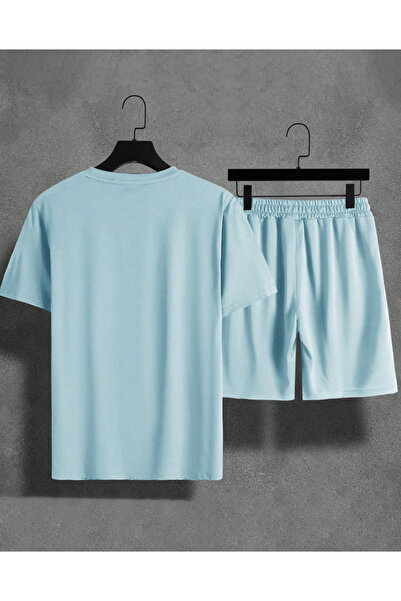 LAYORA "بدلة شورت رجالي كبيرة الحجم بلون موحد - طقم صيفي مكون من قطعتين باللون الأخضر"