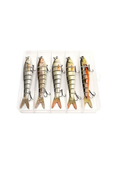 FISHINGBOX MAKE FISHING BETTER Set 5 năluci articulate cu 8 segmente pentru pescuitul știucii, somnului, șalăului, 14cm, 23g, multicolore