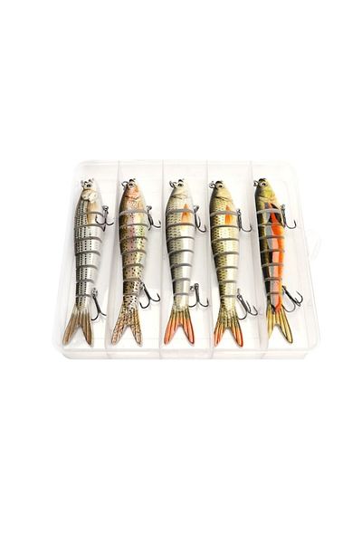 FISHINGBOX MAKE FISHING BETTER Set 5 năluci articulate cu 8 segmente pentru pescuitul știucii, somnului, șalăului, 14cm, 23g, multicolore