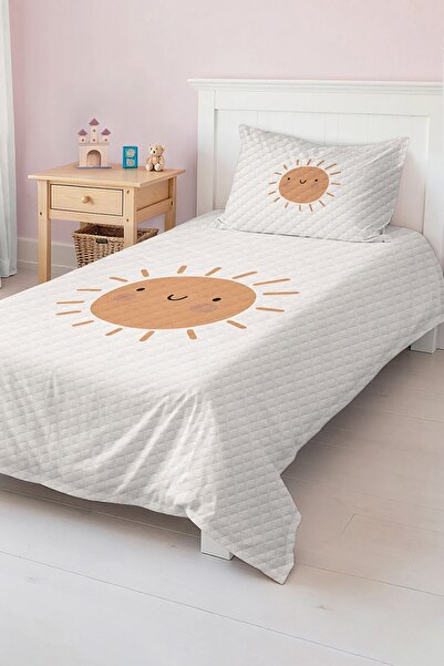 Realhomes Pastel Beige Single Baby Kids Pique Set with Cute Sun Illustration