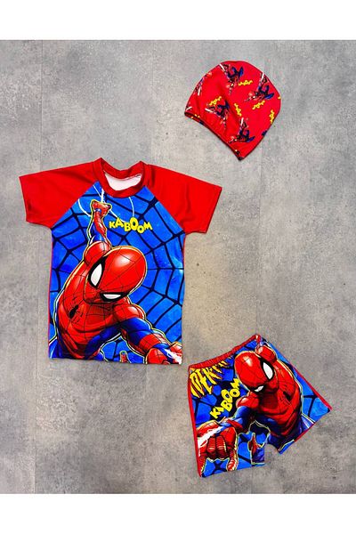ARBİ kids Costum de baie din trei piese pentru băiat cu pantaloni scurți spiderman cu șnur