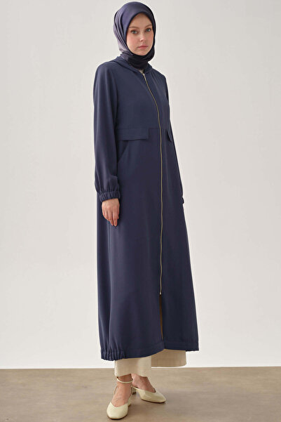 Tuğba Kapüşonlu Fermuar Kapamalı Ferace - İndigo