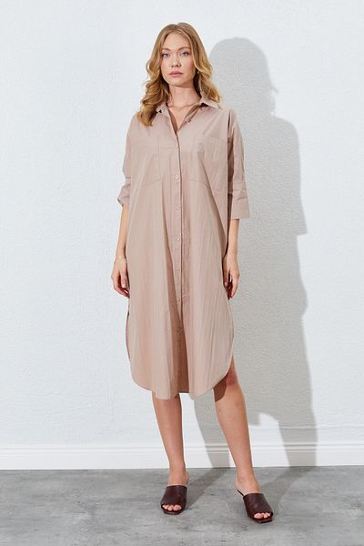 EDITION WOMAN Mink Loose Fit Double Pocket Shirt Dress - Ek100283067