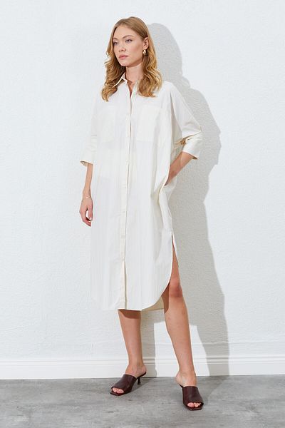 EDITION WOMAN Stone Loose Fit Double Pocket Shirt Dress - Ek100283067