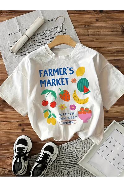 AEMİ Unisex Farmer's Market Printed Oversize Crew Neck T-Shirt