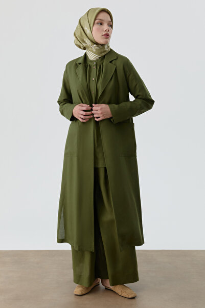 Tuğba Cepli Kuşaklı Uzun Giy-Çık - Haki