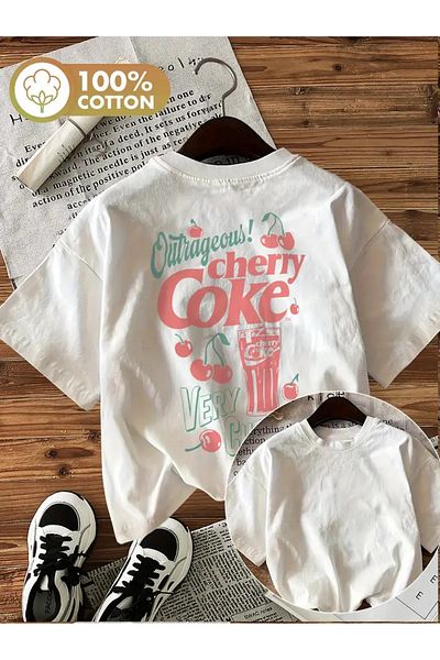 AEMİ Μπλουζάκι Unisex Cherry Coke με στάμπα Oversize Crew Neck