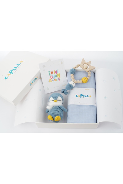 CAPELLA TOYS Amigurumi Yenidoğan Bebek Hediye Seti - Mavi Penguen Oyun Arkada...