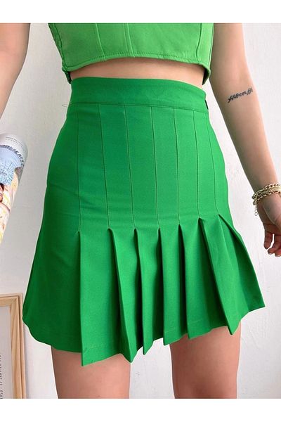 bamido Fusta cu nasturi plisate verde deschis s24811