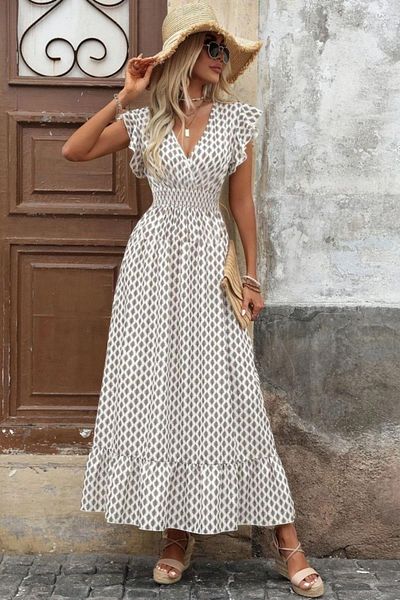 Mossta Double Breasted Collar Patterned Single Jersey Dress - Patterned