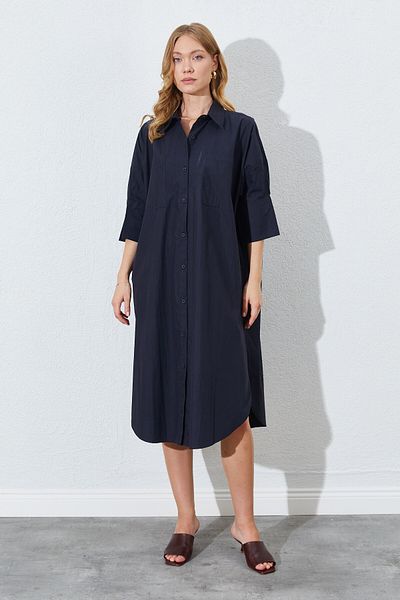 EDITION WOMAN Black Loose Fit Double Pocket Shirt Dress - Ek100283067