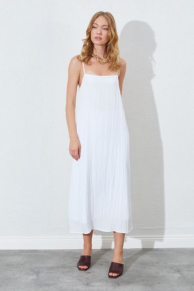 EDITION WOMAN Ecru Rope Strap Wrinkled Long Dress - Ek100285125
