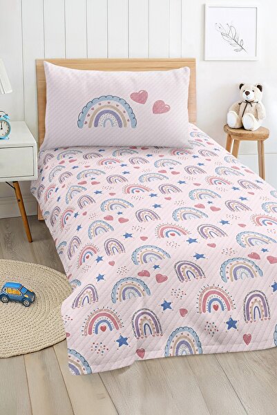 Realhomes مجموعة بيكيه للأطفال الصغار باللون الوردي الباستيل مع نمط قوس قزح و...