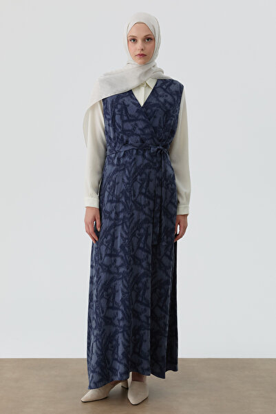 Tuğba V Yaka Kemerli Jakar Jile - İndigo