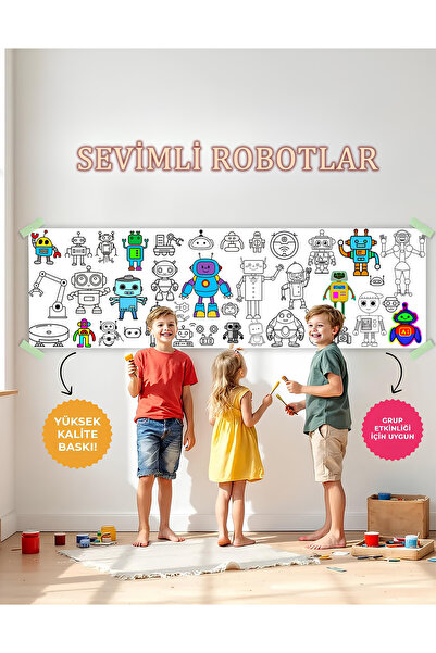 alphobitasarım روبوتات لطيفة - ورق تلوين عملاق - 62 × 200 سم
