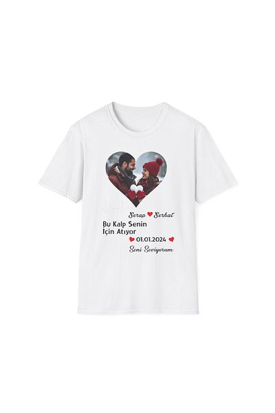 Hilosh This Heart Beats for You Couple T-Shirt with Photo, Name and Date Printed