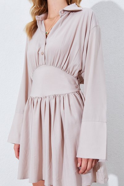 EDITION WOMAN Beige Waist-Adjustable Shirt Collar Dress - EK100285052