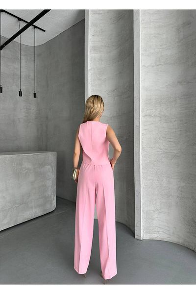 vesantia 2-Piece Women's Pink Ribbon Buttoned Vest Blazer Suit