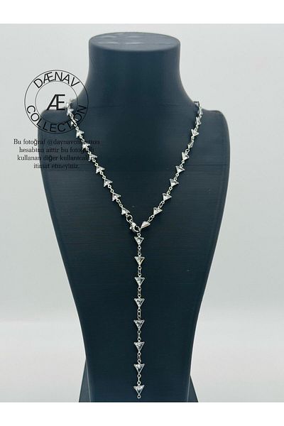 Daynav Sparkling Y Necklace with Triangle Stones 60 cm